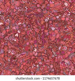 Abstract floral, seamless pattern. Drawn doodles. For meditation, soothing, textile