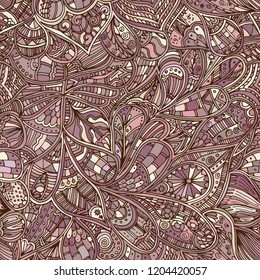 Abstract floral, seamless pattern. Drawn doodles. For meditation, soothing, textile