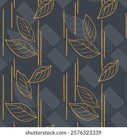 Abstract floral seamless pattern with drawn leaves - artistic vector repeatable background