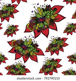 Abstract floral, seamless pattern. Drawn dudles. For meditation, soothing, textile