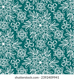 Abstract floral seamless pattern for fabric, textile. Vector background with doodle hand drawn elements