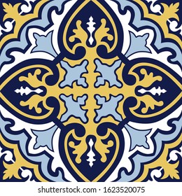 Abstract floral seamless pattern. Flourish arab ornamental  backdrop in portugues azulejo tile style.