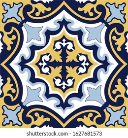 Abstract floral seamless pattern. Flourish arab ornamental  backdrop in portugues azulejo tile style.