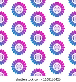 Abstract floral seamless pattern, flower with blue to pink gradient. Modern theme illustration for print, design, textile, paper, crafts. Modern style