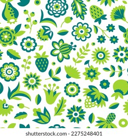 Resumen del patrón floral sin costuras. Flores en un sencillo estilo de dibujos animados planos. Ilustración vectorial.