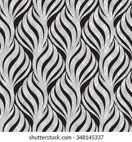 Abstract floral seamless pattern. Geometric line black ornament. Ornamental stylish background. Abstract stripe tile texture