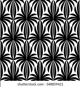 Abstract floral seamless pattern. Geometric line black ornament. Ornamental stylish background. Abstract stripe tile texture