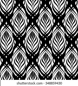 Abstract floral seamless pattern. Geometric line black ornament. Ornamental stylish background. Abstract stripe tile texture