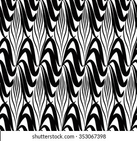 Abstract floral seamless pattern. Geometric line black ornament. Ornamental stylish background. Abstract stripe tile texture