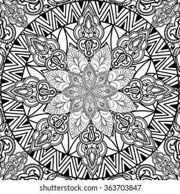 Abstract floral seamless pattern. Geometric ornament texture. Oriental ethnic line mandala background.