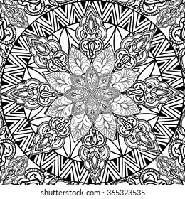 Abstract floral seamless pattern. Geometric ornament texture. Oriental ethnic line mandala background.