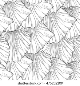 Abstract floral seamless pattern. Geometric line leaves etching ornament. Ornamental stylish wave background. Abstract stripe tile texture