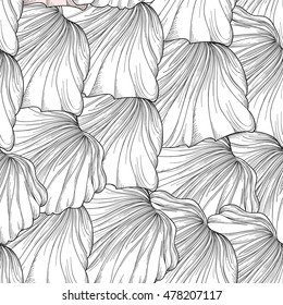 Abstract floral seamless pattern. Geometric line leaves etching ornament. Ornamental stylish wave background. Abstract stripe tile texture