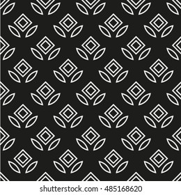 Abstract floral seamless pattern. Geometric line black ornament. Ornamental stylish background. Abstract stripe tile texture