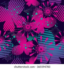 Abstract floral seamless pattern for girls. Butterfly wallpaper. 