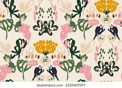 Abstract floral seamless pattern.    gouache painting