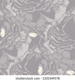 Abstract floral seamless pattern in gray colors, line art
