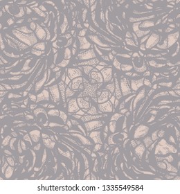 Abstract floral seamless pattern in gray colors, line art
