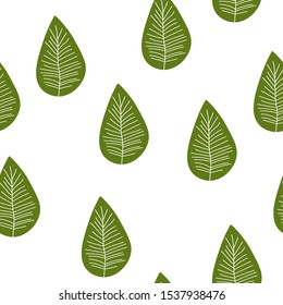 Abstract floral seamless pattern with green leaves on white background.  Hand draw doodle elements.