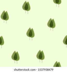 Abstract floral seamless pattern with green leaves on light background.  Hand draw doodle elements.