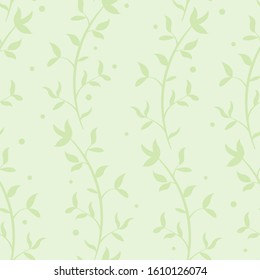 Abstract floral seamless pattern with green vertical branches and leaves; floral design for fabric, wallpaper, textile, wrapping paper, web design.
