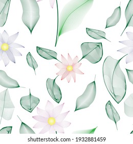 Abstract floral seamless pattern with green leafs and flowers. Spring background for your Design. Vector illustration.