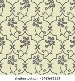 Abstract floral seamless pattern. Green and gray ornament. Vector background.