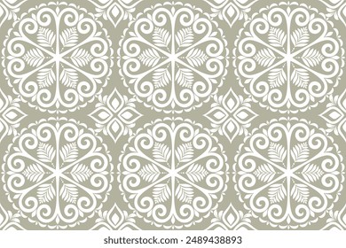 Abstract floral seamless pattern. Green and white ornament. Vector background.