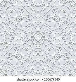 Abstract floral seamless pattern, grey vector ornament