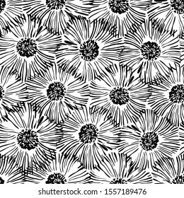 Abstract floral seamless pattern. Hand drawn black flowers background. Decorative art illustration for wrapping, textile, fabric, wallpaper etc
