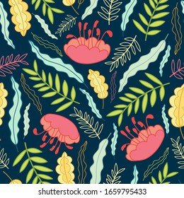Abstract floral seamless pattern. Hand drawn fabric design pattern for textile