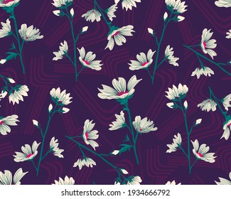 abstract floral seamless pattern with hand drawn flowers