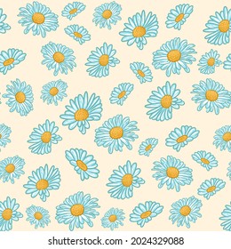 Abstract Floral Seamless Pattern With Hand Drawn, Trendy Hand Drawn Textures Daisy Flower