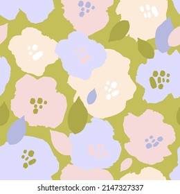 Abstract floral seamless pattern. Hand drawn flowers background in bright colors. Big blooming daisy flowers. Decorative art illustration for wrapping, textile, fabric, wallpaper etc