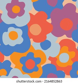 Abstract floral seamless pattern. Hand drawn flowers background in retro colors. Big blooming daisy flowers design. Decorative art illustration for wrapping, textile, fabric, wallpaper etc