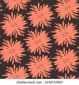 Abstract floral seamless pattern. Hand drawn flowers background in retro colors. Big blooming daisy flowers design. Decorative art illustration for wrapping, textile, fabric, wallpaper etc
