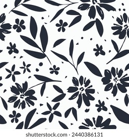 Abstract floral seamless pattern. Hand drawn flowers. Delicate and monochromatic endless background. Vector floral design for label, fabric, packaging. Seamless surface design