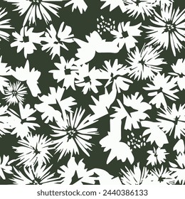 Abstract floral seamless pattern. Hand drawn flowers. Delicate and monochromatic endless background. Vector floral design for label, fabric, packaging. Seamless surface design