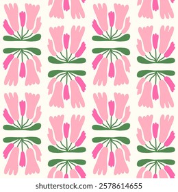 Abstract floral seamless pattern in hand drawn style. Vector coloful illustrated flowers on white background. Botanical seamless print for fabric, wallpaper or wrapping paper.