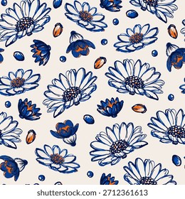 Abstractas patrón floral sin fisuras estilo dibujado a mano. Fondo de flores Abstractas. Diseño de Batik con motivos florales. Fondo de flores. Ilustración vectorial. No es IA