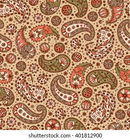 Abstract floral seamless pattern. Hand drawn doodle Paisley. Oriental patterns