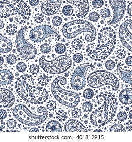Abstract floral seamless pattern. Hand drawn doodle Paisley. Oriental patterns