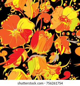 Abstract floral, seamless pattern. Hand-drawn, doodle