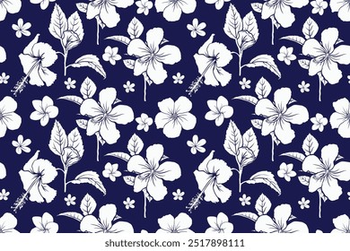 Abstract floral seamless pattern with hibiscus and frangipani flowers background.Vector illustration hand drawing. For textile,curtain,fabric pattern print design.