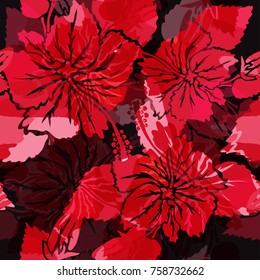 Abstract floral seamless pattern with hibiscus flowers, design element. Organic texture. Can be used for invitations, greeting cards, scrapbooking, print, gift wrap, manufacturing.