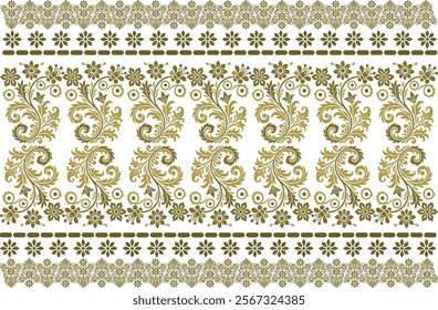 abstract floral seamless pattern with intricate border design, vintage botanical motifs, and ethnic geometric elements for fabric, textiles, wallpaper, and fashion wear