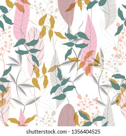 Abstract floral seamless pattern Jungle foliage illustration. Exotic plants. Summer tropical leaves design.