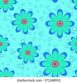 Abstract Floral seamless pattern, large  flowers on a blue background for textiles