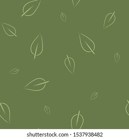 Abstract floral seamless pattern with  leaves on green background.  Hand draw doodle elements.