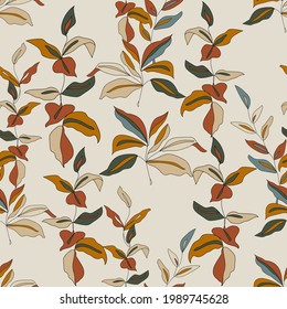 Abstract floral seamless pattern with leaves. Well suited for fabric, decorative paper, background of your design. Vector illustration.
